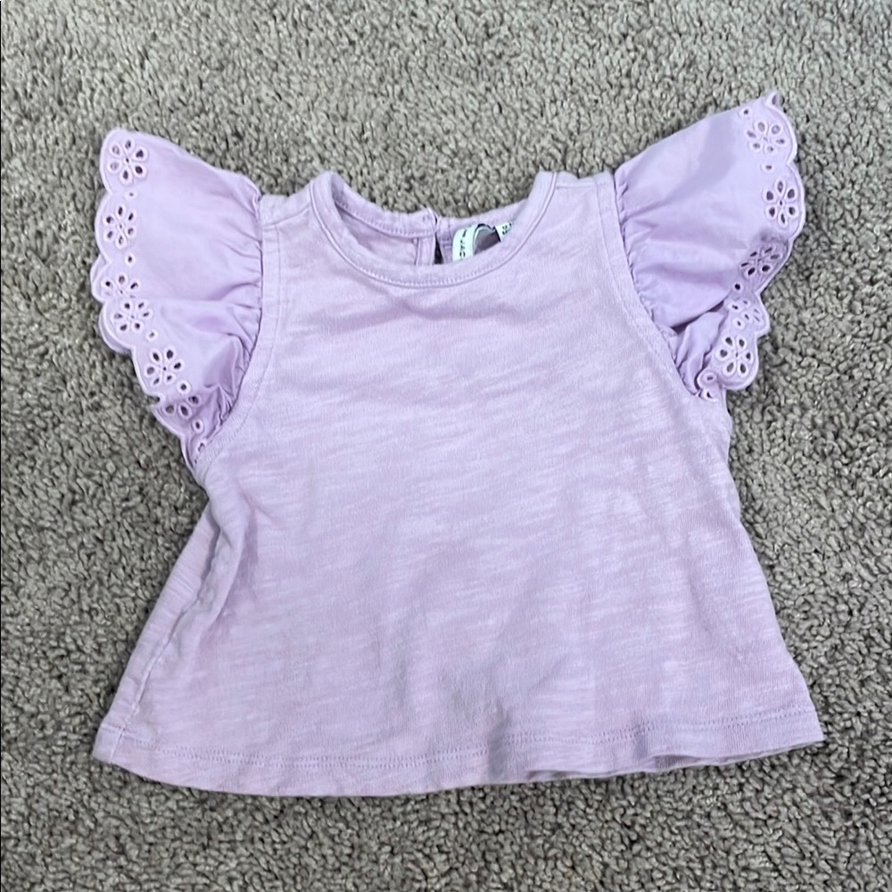 Janie and Jack Purple Blouse with Eyelet Flutter Sleeves